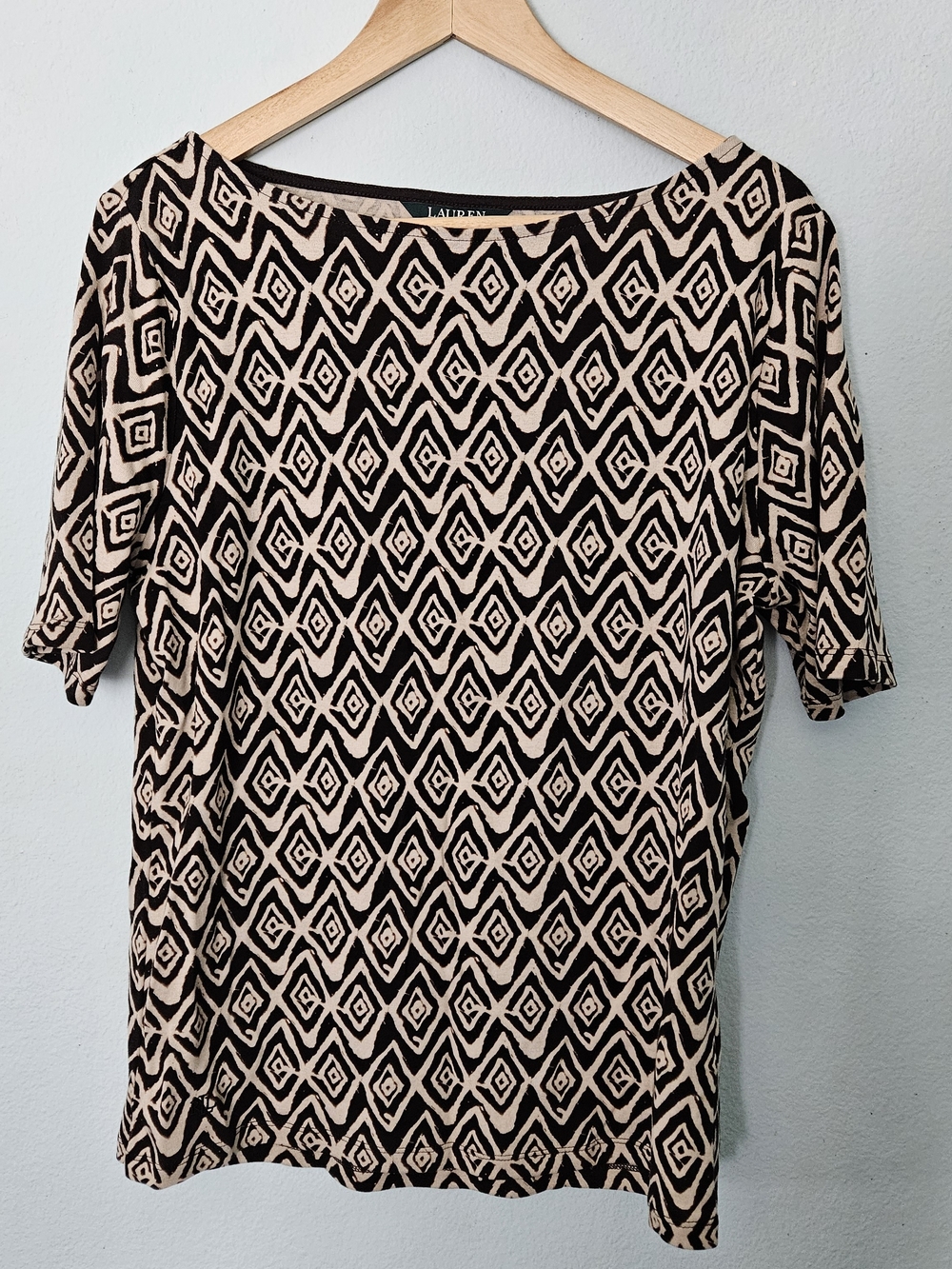 Lauren Ralph Lauren Black and Cream Geometric Short Sleeve Tee